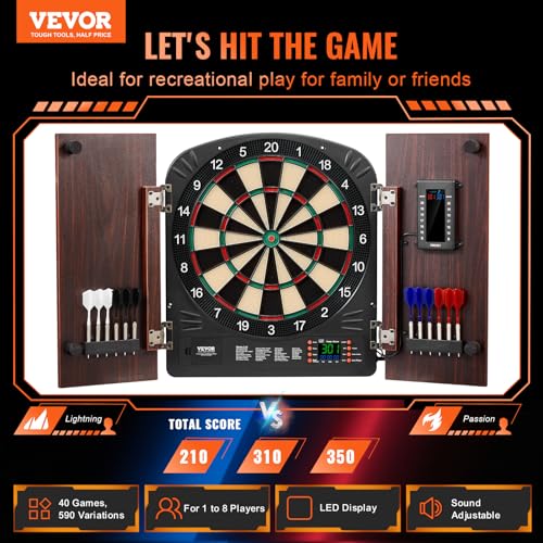 Electronic Dart Board Cabinet Set with LED Scoring, 35.3 x 20 x 2.7 Inches - Soft Tip Darts, Retro Style, Complete Accessories, Electronic Style