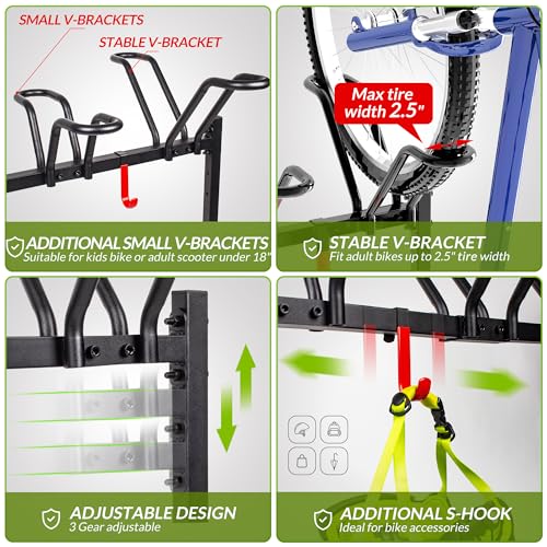5-Bike Floor Stand Bike Rack - Adjustable Garage Bicycle Storage Organizer