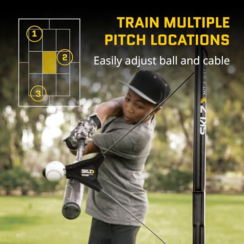 SKLZ Hit-A-Way Youth Baseball Swing Trainer - Portable Solo Batting Practice with Stand, Tethered Ball, Adjustable for Ages 13 & Under