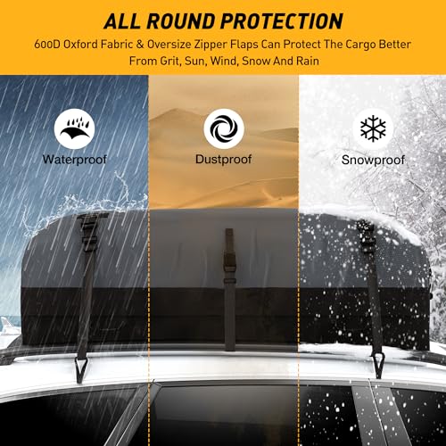 Wildroad 25 Cu Ft Waterproof Rooftop Cargo Bag Black - Anti-Tear 600D Fabric