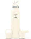 IRON °FLASK Camping & Hiking Hydration Flask with Straw, BPA-Free Insulated Stainless Steel Sports Water Bottle - 24 oz Cashmere Cream