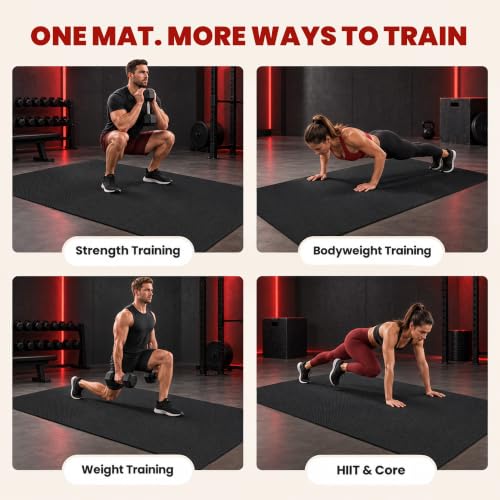 THAILE Large Exercise Mat Black 7x5 ft 6mm Home Workout Yoga Pilates