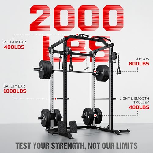 Goimu Black DP01 Power Cage with Cable Crossover & Dual Pulleys, 2000LBS Squat Rack for Home Gym