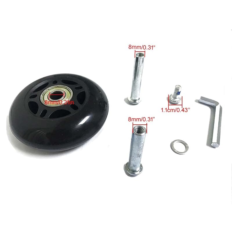 Luggage Wheel Replacement 80mm x 24mm with ABEC-7 Bearings – 2 Pairs, 8mm Axles, Black