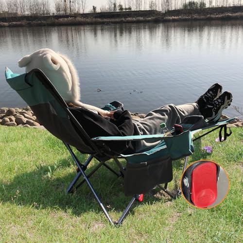 POEPORE Cyan Reclining Camping Chair with Removable Footrest & Headrest, Foldable Portable Lounger