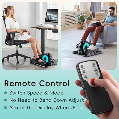 Morelax Cyan Under Desk Elliptical Machine with Resistance Band & Remote, 12 Speeds for Seniors