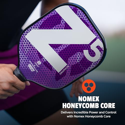 Onix Graphite Z5 Purple Pickleball Paddle with Wide-Body Shape, Honeycomb Core, & Tennis Handle Grip