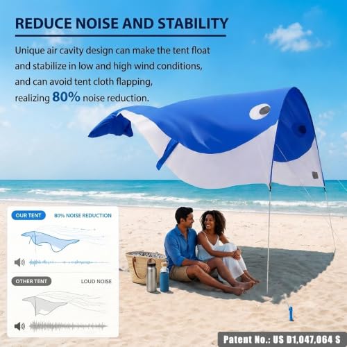 Blue Whale-Shaped Beach Sun Shade Canopy - Family UV Protection Tent