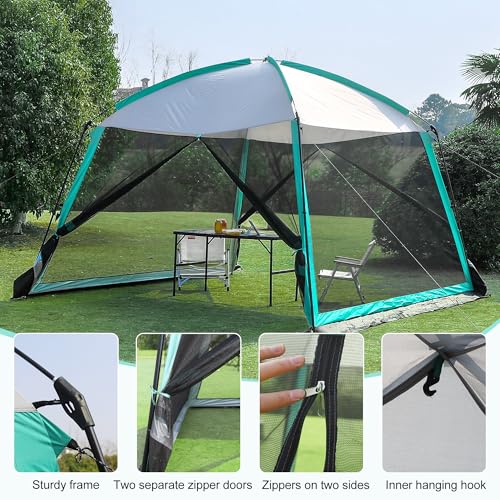 GREGIN Blue Screen House Tent 11x11 ft Mesh Canopy for Camping & Backyard