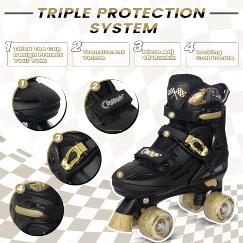 Kids Adjustable Roller Skates with Racing Car Design, Size Large - Indoor Outdoor Gift