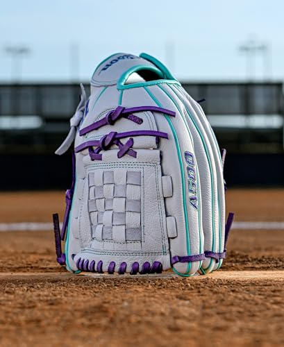 Wilson 2026 A500 Siren 12 Inch Fastpitch Softball Glove - Right Hand, White/Seafoam/Purple