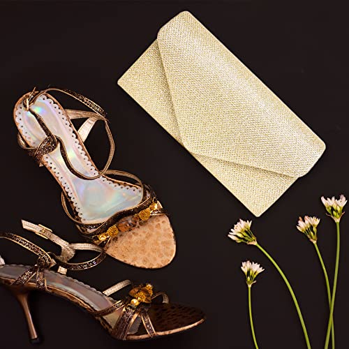 Larcenciel Sparkly Sequin Envelope Clutch Bag with Chain - Gold, 20x5x10cm