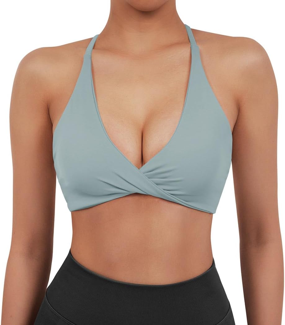 SUUKSESS Women's Strappy Sports Bra Set - Open Back & Twist V Neck Workout Crop Tops