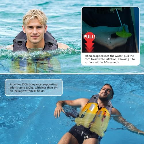 Owntop Orange Inflatable Swim Jacket with CO2 Cylinder, D-Ring Attachments & Storage Pocket