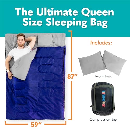 Sleepingo Blue Double Waterproof Sleeping Bags for Adults, Camping & Backpacking
