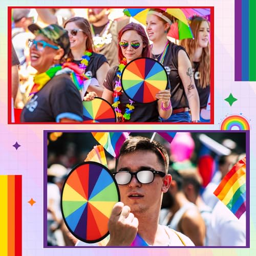 Rainbow Color Foldable Flying Disc Handheld Fan with Bag - 24 Pack