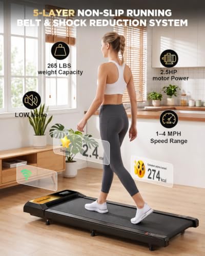XVCAS Black & Gold Incline Walking Treadmill Pad with 2.5HP Quiet Motor for Home & Office