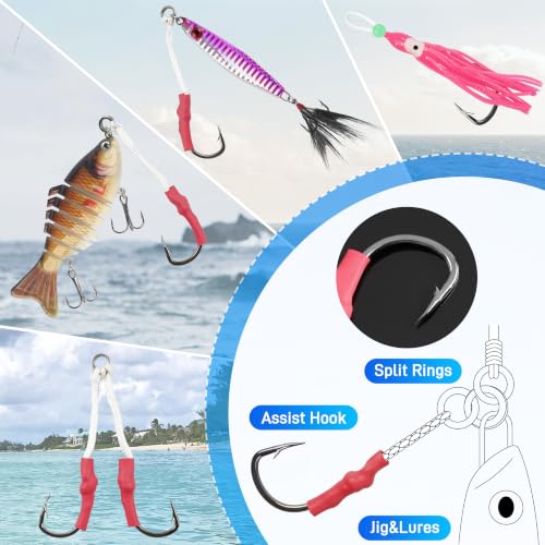 Saltwater Jigging Assist Hooks 6/0 - 30pcs Stainless Steel Fishing Hooks for Saltwater & Freshwater