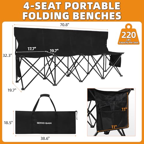 G GOOD GAIN Portable Soccer Bench 4 Seats Black - Foldable, No Assembly