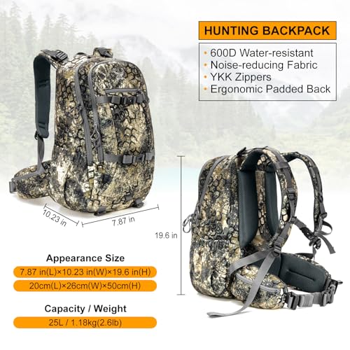 MOXULE Hunting Backpack with Rain Cover - 25L Camo Day Pack