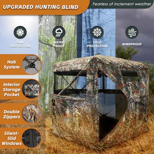 FUNHORUN 3-4 Person Pop Up Hunting Blind with 360 See-Through Panels & Waterproof Floor Mat