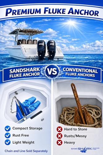 SandShark Boat Anchor - Premium Fluke Retractable Aluminum Anchor for 16-30 ft Watercraft - Easy Storage & Secure Hold
