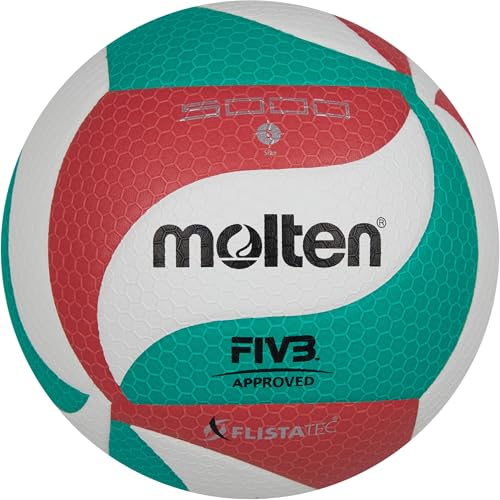 Molten FIBA Approved Indoor Volleyball - Official Size & Weight, Red/White/Green, Dual-Layer Laminated Leather
