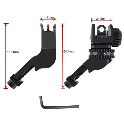 HWZ Front and Rear 45 Degree Offset BUIS Backup Fiber Optics Iron Sight Set for Picatinny 20mm werver (Black)