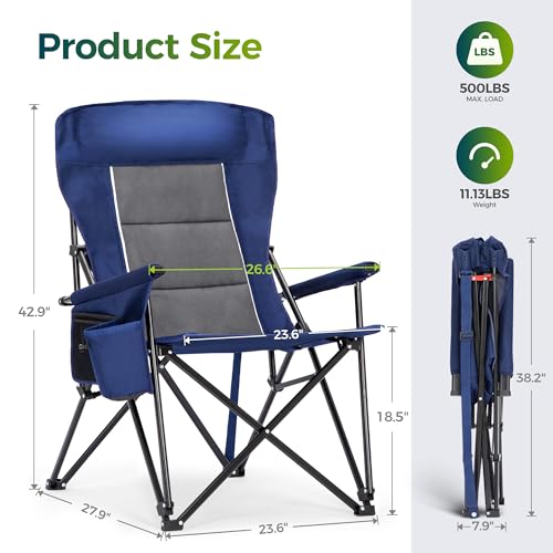 Oversized Camping Chair with High Back & Storage - Navy Blue