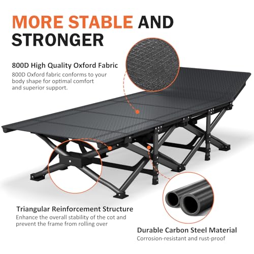 Adult Camping Cot with Cushion - Foldable Bed, Grey Portable Rest