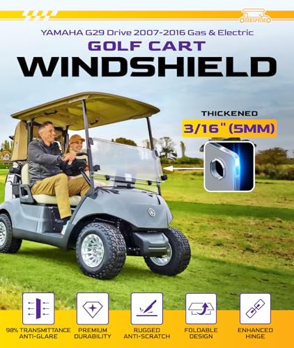 Clear Golf Cart Windshield Upgrade for Yamaha G29/Drive 2007-2016 - Foldable, UV Protected