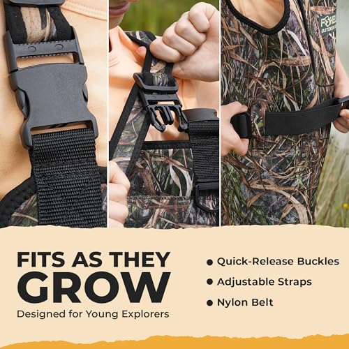 Kids Waterproof Neoprene Chest Waders with Boots - Camo, 12-13