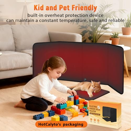 Black Under Desk Foot Warmer with Heated Floor Mat - Portable Space Heater, 12H Timer, 8 Heat Levels