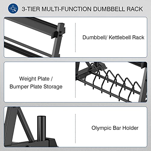 ULTRA FUEGO 3-Tier Dumbbell Rack with Weight Plate & Kettlebell Storage