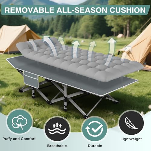 Camping Cot for Adults with Mattress - Heavy-Duty Folding Bed, 1200D Oxford, Supports 500LBS, 28