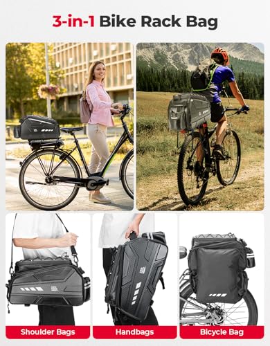 KEMIMOTO 40L Expandable Hard Shell Bike Rear Bag with Rain Cover, Reflective Strips