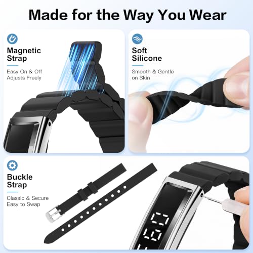 RIFESI Smart Fitness Bracelet for Women & Men, Sleep & Heart Rate Tracker, Black & Silver