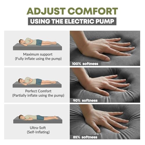 KASBAH Green Self-Inflating Camping Sleeping Pad with Electric Pump, 4" Ultra-Thick Foam, R-Value 9.5, 4 Season Mattress for Tent & Car Travel