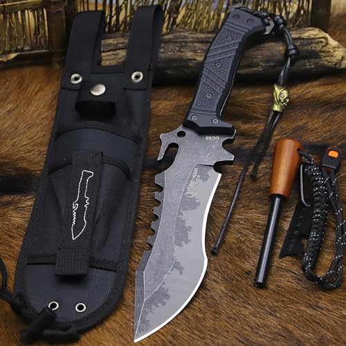 Fixed Blade Survival Knife with 8mm DC53 Steel 15.4in Full Tang & Nylon Sheath