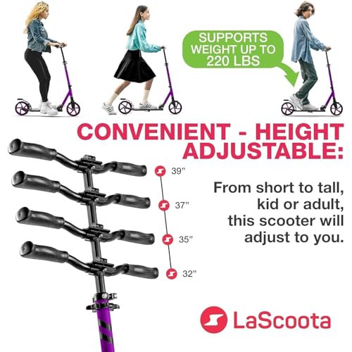 Lascoota Purple Kick Scooter for Kids Teens Adults 8" Urethane Wheels Foldable