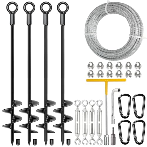 4 Pack 30-Inch Ground Anchors with Tie Down Hardware Kit - Heavy Duty, Wind-Resistant, Complete Set