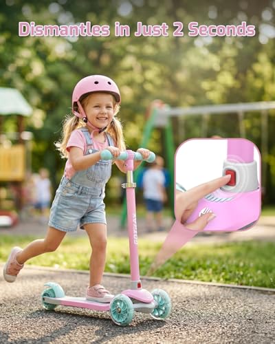 Kids Kick Scooter with LED Wheels for Boys & Girls, Pink, 3 Wheels, Light Pink