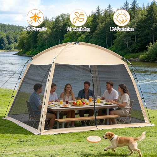 Ouwxim Beige Screen House Tent for Camping 8-10 Persons Portable Mesh Shelter