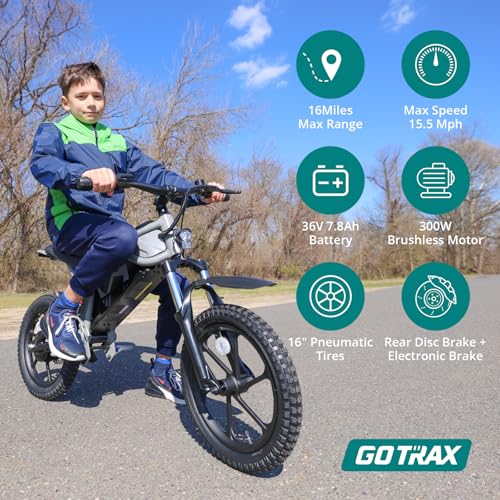 Gotrax Kids Electric Dirt Bike 16" Tire, 15.5 MPH, Off-Road Fun for Ages 6-12