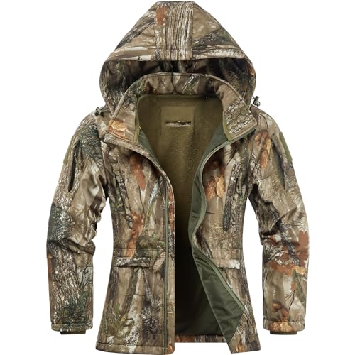 NEW VIEW Women's Camo Hunting Jacket - Upgraded Ultra-Quiet Water-Resistant Waterfowl Deer, Medium / Nv Camo Leaf