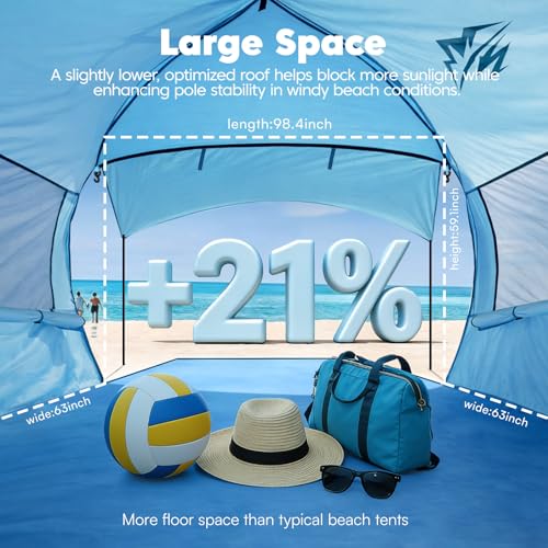 Purebox Sky Blue Beach Tent Sun Shelter with Canopy UPF50+ for 3-5 People