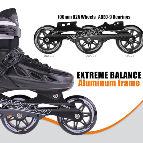 Adult & Youth Inline Skates Black Large Size - Adjustable Fitness Speed Racing