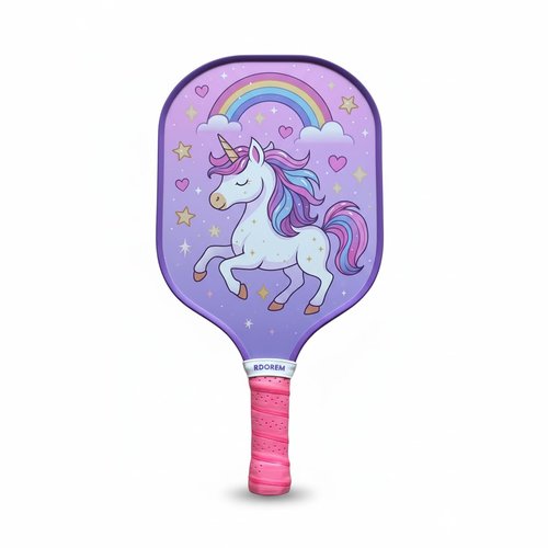 Kids Pickleball Paddle - Lightweight & Durable with Large Sweet Spot - Cute Pickleball Paddle Gift for Toddler & Youth Players - Purple Unicorn