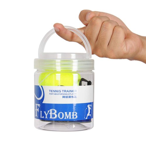 Flybomb Tennis Trainer Rebound Ball – 14.1 Ft Retractable String & Heavy Iron Base – Portable & Easy to Use – Tennis Practice for Adults & Kids – Tennis Serve Trainer – Solo Tennis Training Equipment