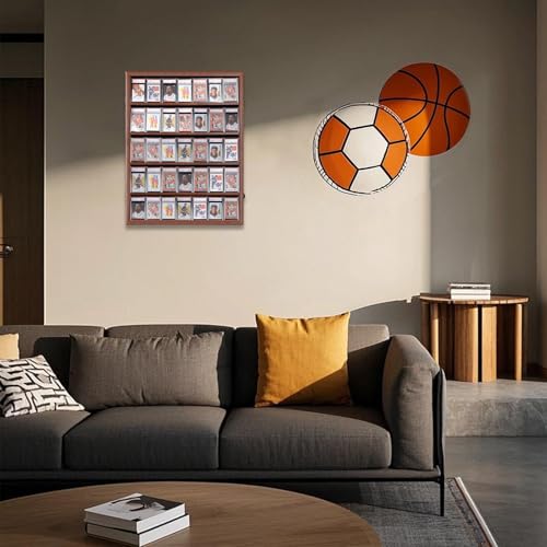 Wall Mount Walnut Baseball Card Display Case - 35 Graded Cards, Large Vertical Variation
